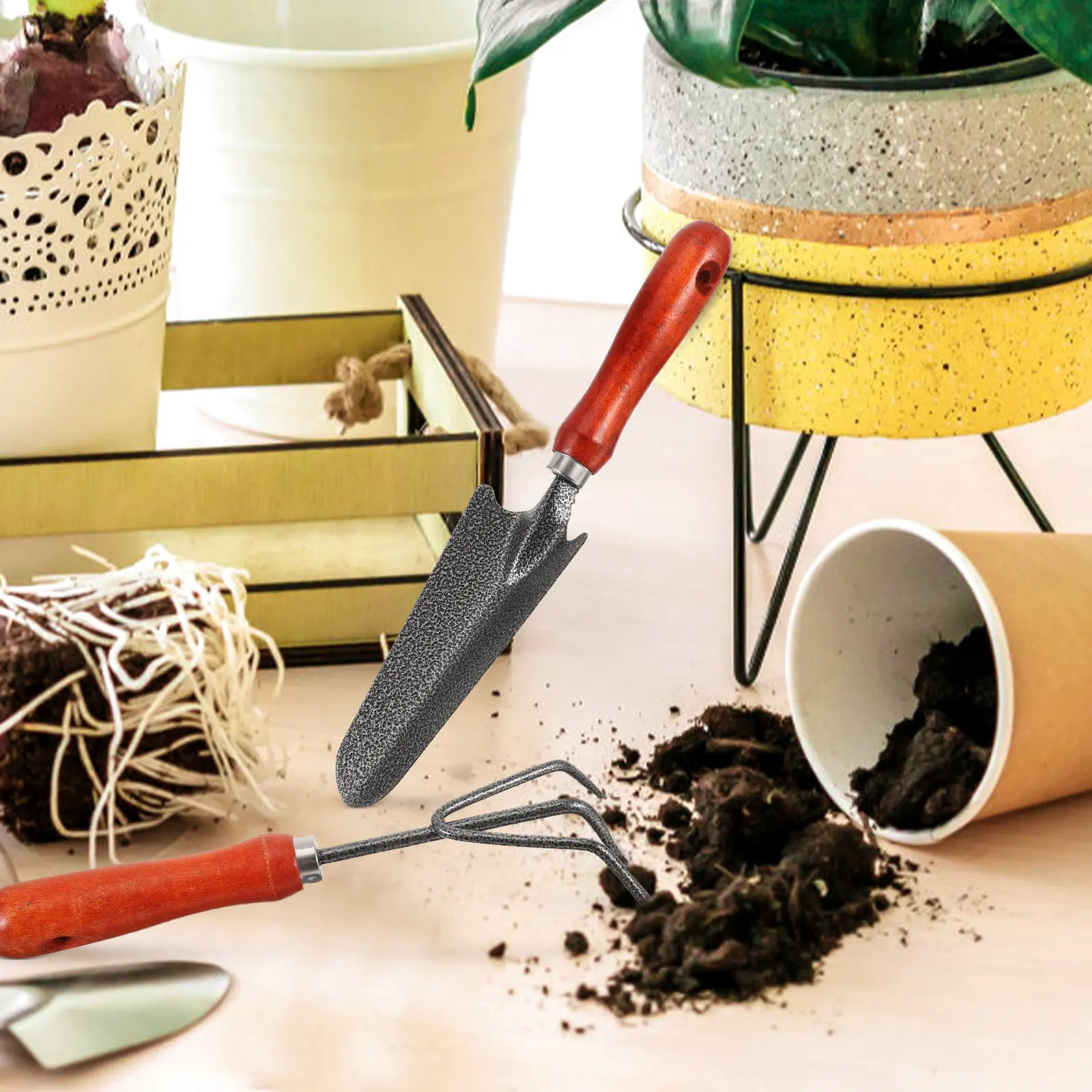 

1Set Non Skid Garden Tools Set Smooth Wooden Handle for Women Men Planting Digging Weeding Transplanting Gardening Tools with