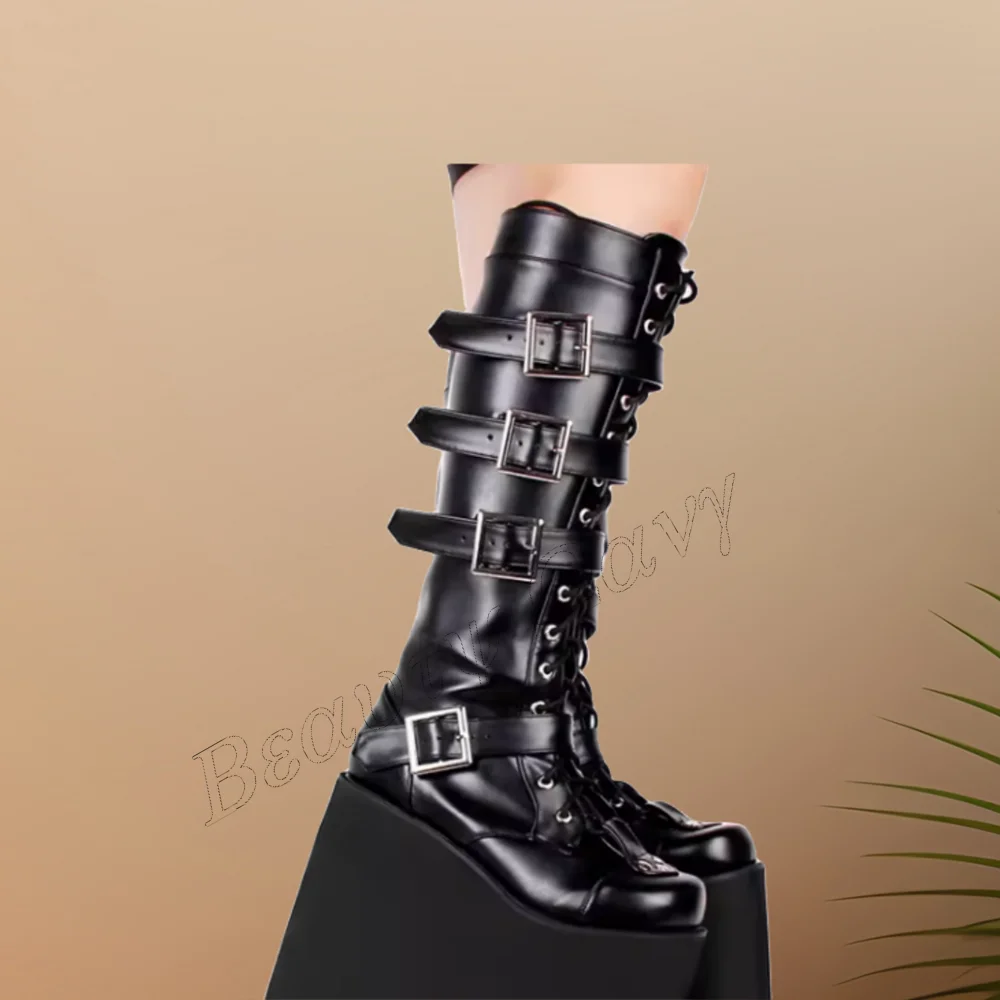 Black Side Buckle Decor Punk Boots Solid Platform Shoes Thick High Heel Shoes for Women High Heel 2023 New Zapatillas Mujer