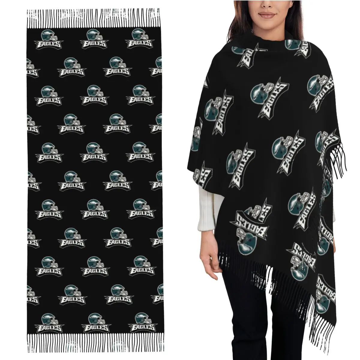

Popular Eagles Philadelphia Scarf Tassel Scarves for Women Soft Warm Shawls and Wraps Large Fall Winter Shawl Wrap
