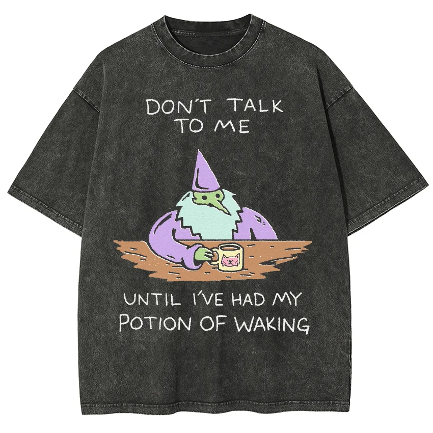 

Cartoon Magic Wizard Print Women Washed T-Shirt Oversized Loose Short Sleeve Daily Commute Fashion Top Funny Design Tees