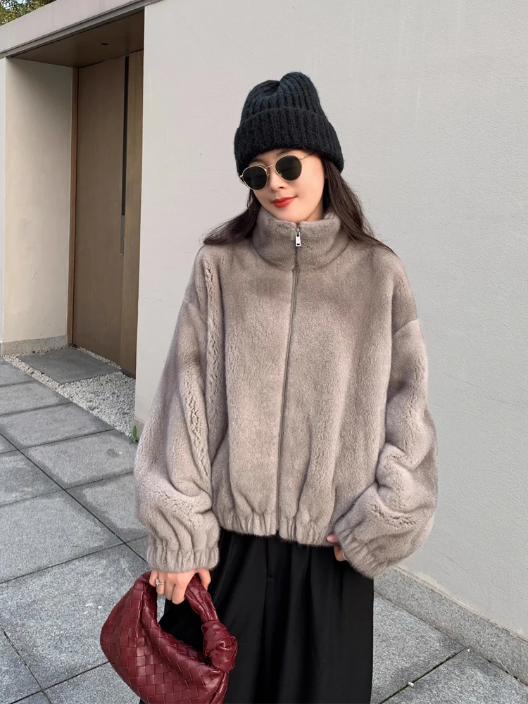 HDHOHR 2025 New Natural Mink Fur Coats For Women Real Mink Fur Coats OutwearPark With Fur High Quality Female Warm Winter Jacket