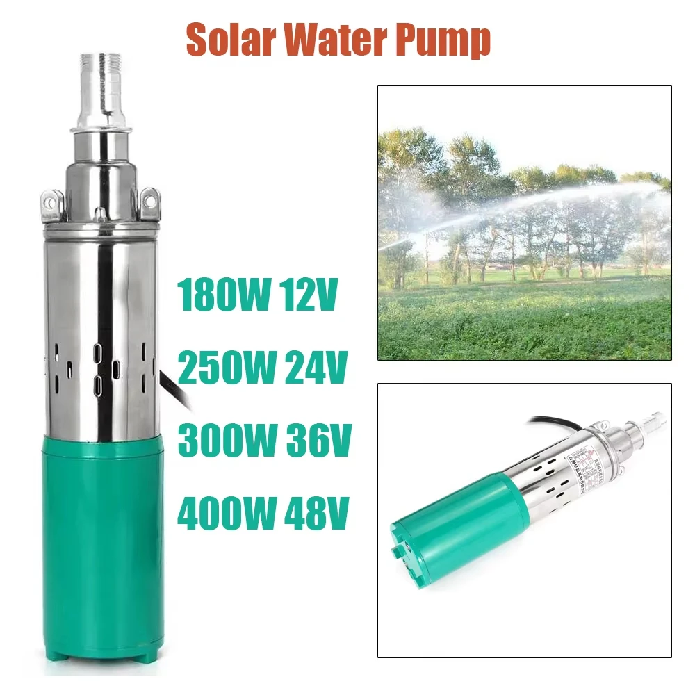 

9m Wire Lift=30m-45m 20L/min 12V 24V 220W 260W 400W Solar Water Pump Deep Well Pump Screw Submersible Pump For Irrigation Garden