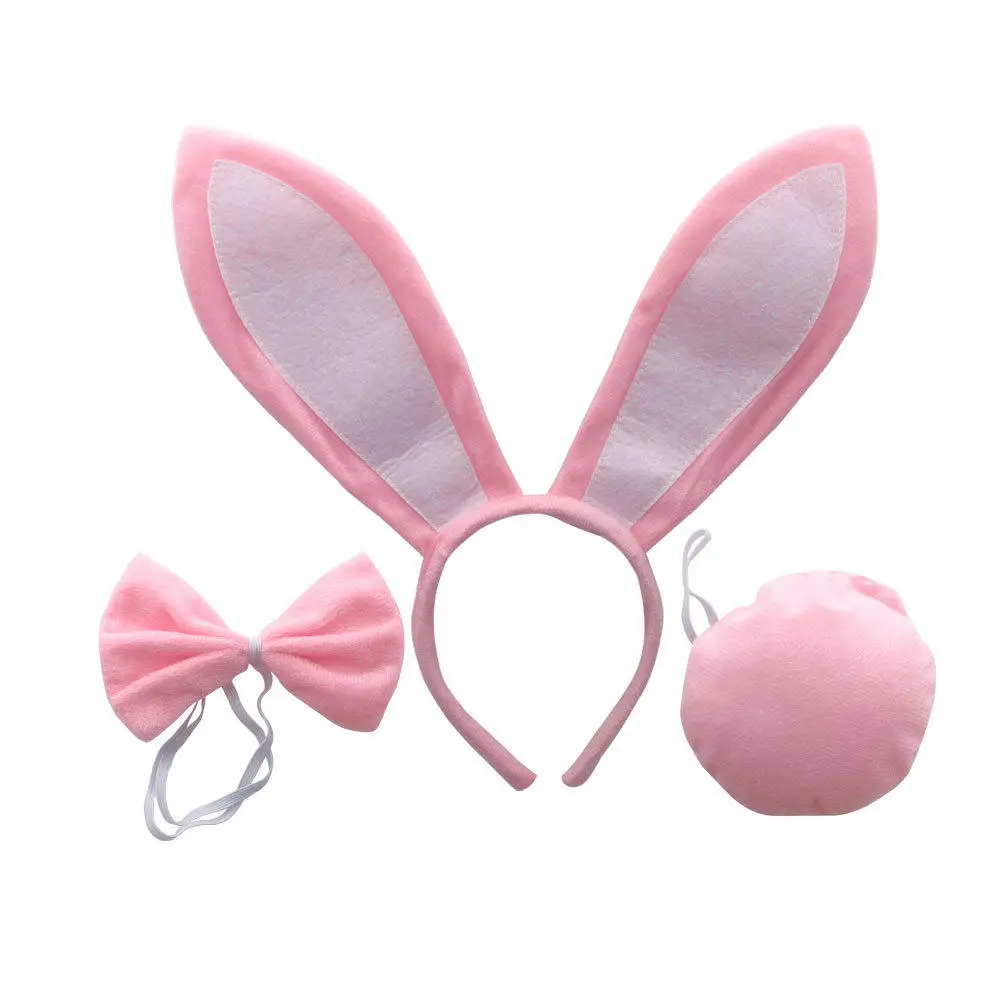 Fascia da coniglio con le orecchie decorative per feste di Pasqua per bambini e adulti, con fiocco e coda, costume da cosplay per ragazze, accessori per capelli.