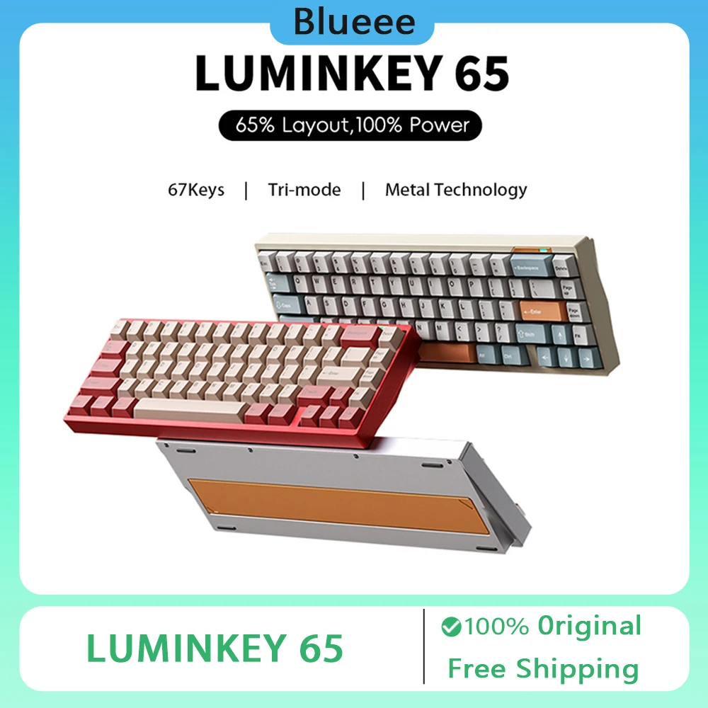 New LUMINKEY 65 Mechanical Keyboard Wireless 2.4G Tri-mode Aluminium Alloy Hot Swap Office Gamer PC Gaming Keyboard Mac Win