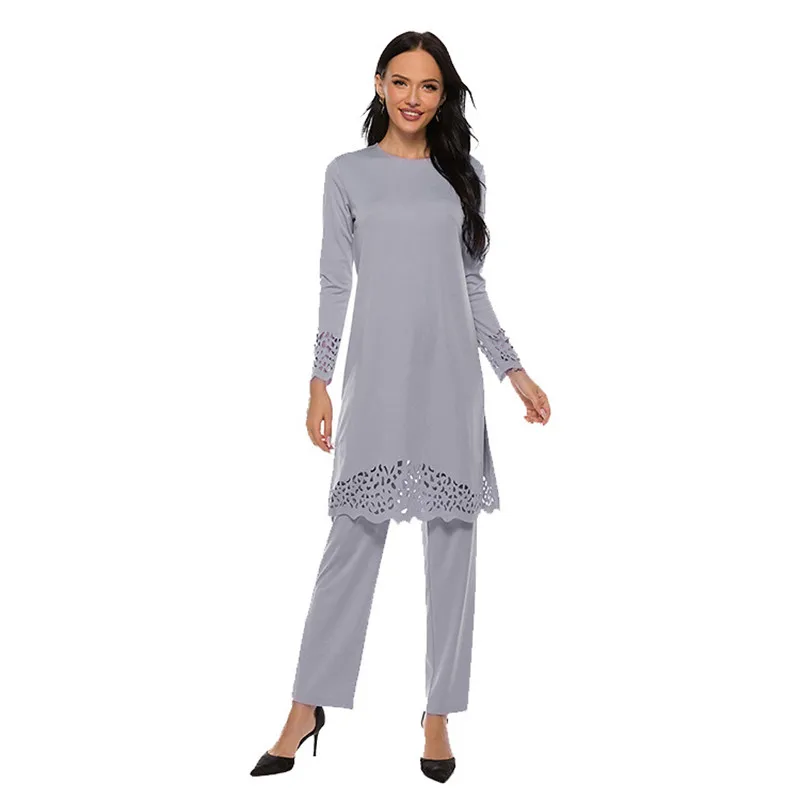 Conjunto de 2 piezas para mujer, blusa larga musulmana, Tops, pantalones, caftán de Turquía de Dubái, ropa islámica informal, vestido de Bata Abaya árabe, trajes de Ramadán