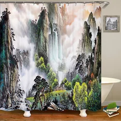 Japanese style Landscape Bathroom Curtain 3D Natural Scenery Waterfall Printing Shower Curtains Waterproof Polyester Home Decor