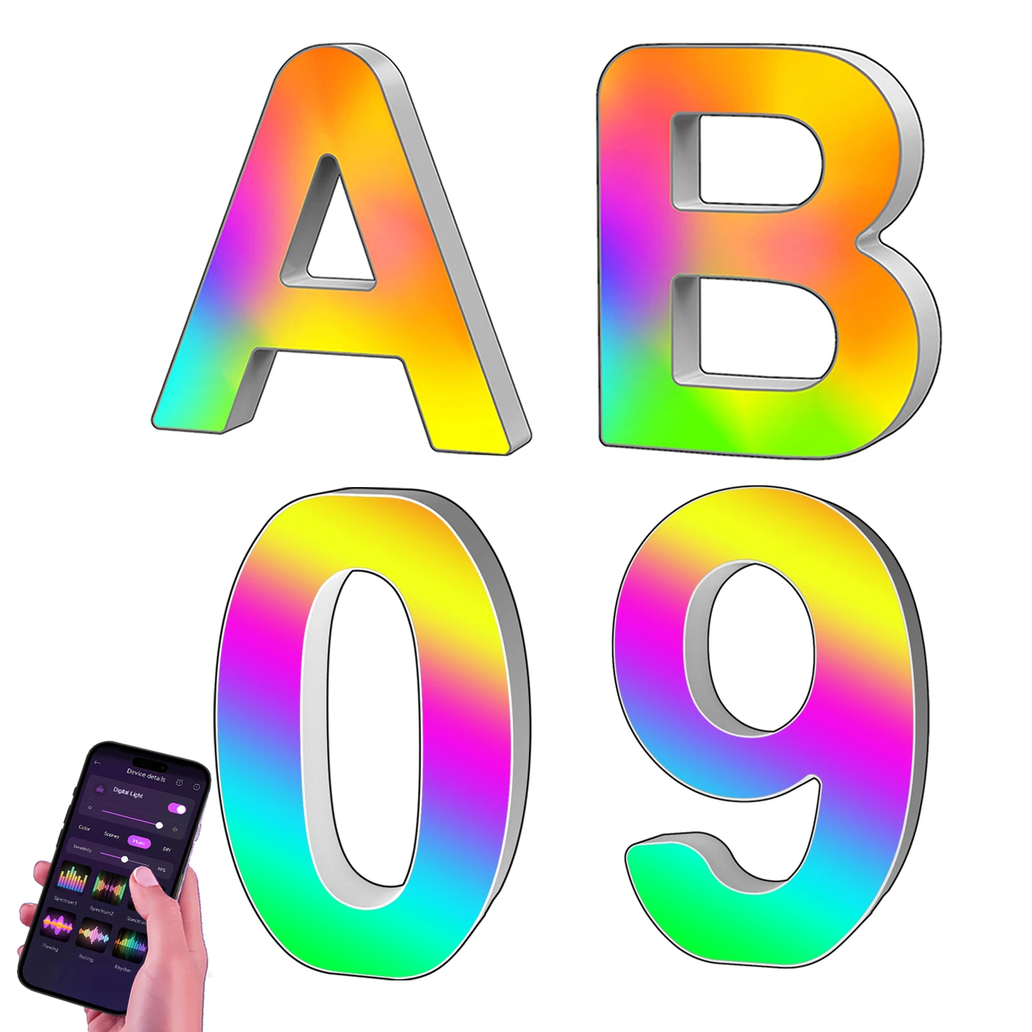1PC Smart LED Letter Light - DIY RGB Marquee App Controle Muziek Sync Indoor Sign Game Holiday Party Bruiloft Afstuderen Seizoen A-Z - afbeelding 2