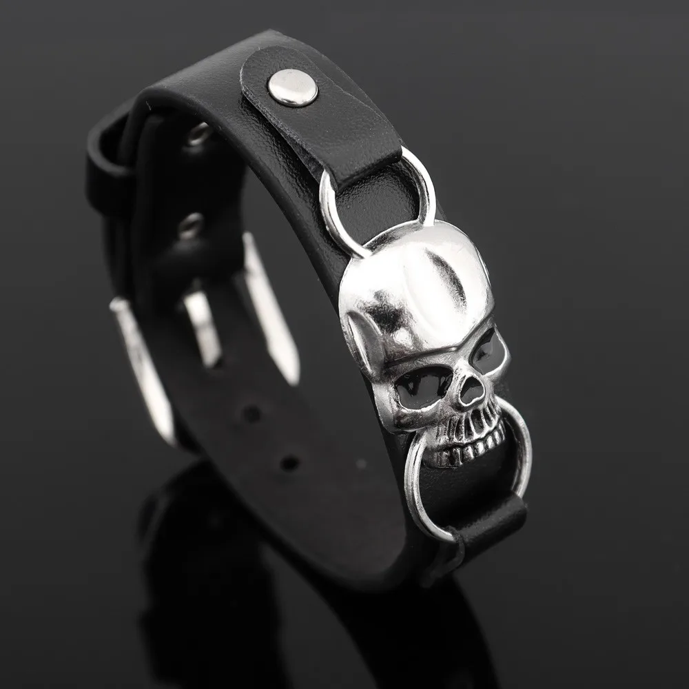 

European and American trend retro men's bracelet personality skull leather woven punk hip hop jewelry gift for men