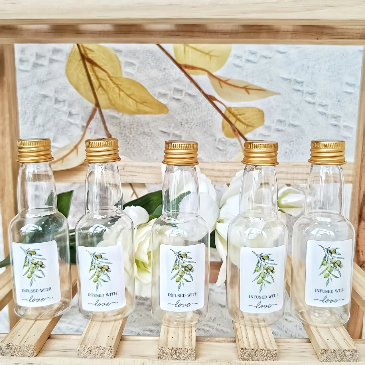 50 ensembles de Mini bouteilles d'huile d'olive avec bouchons, bouteilles en plastique vides de 2oz/60ml avec entonnoirs pour mariages, fêtes, réception-cadeau pour bébé