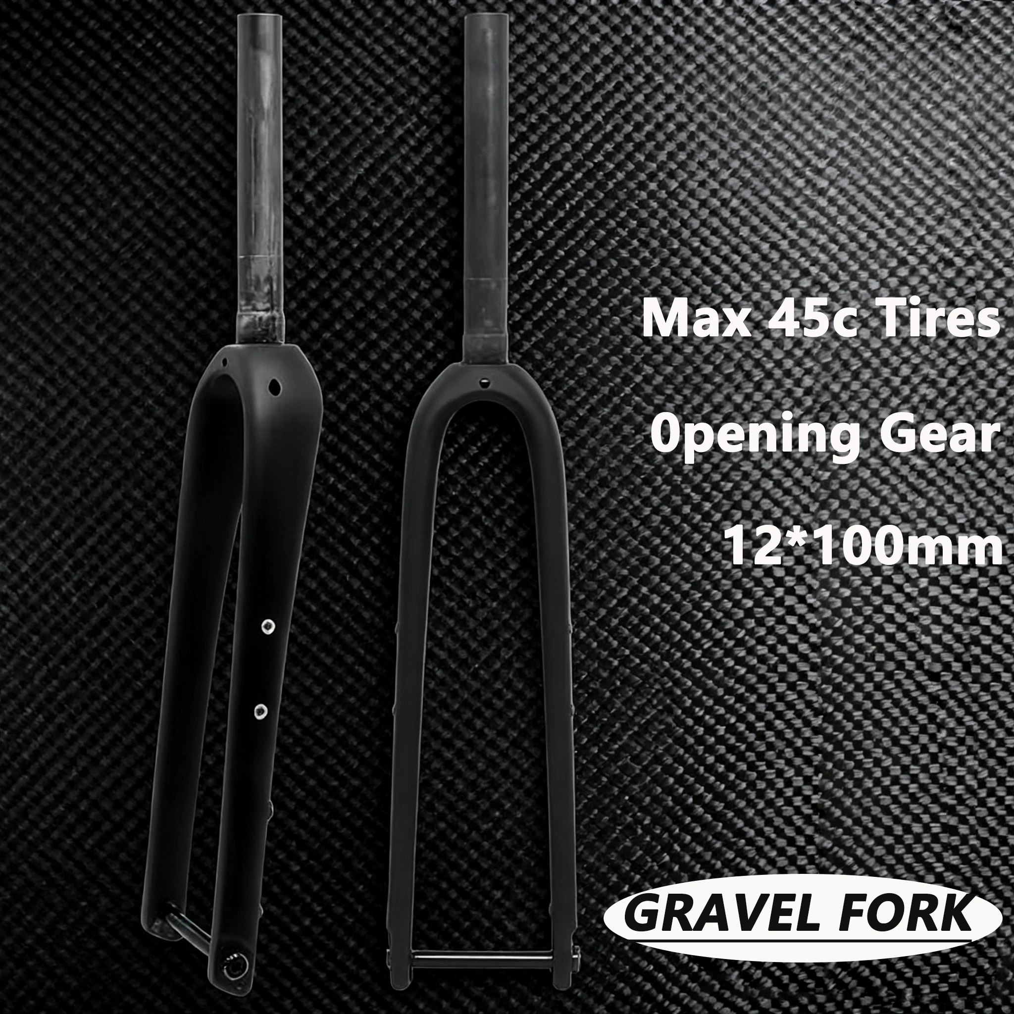 

Carbon Fiber Tapered Gravel Bicycle Front Fork Black Matte 700C X 45C Thru Axle 12x100mm - No Logo Gravel Fork