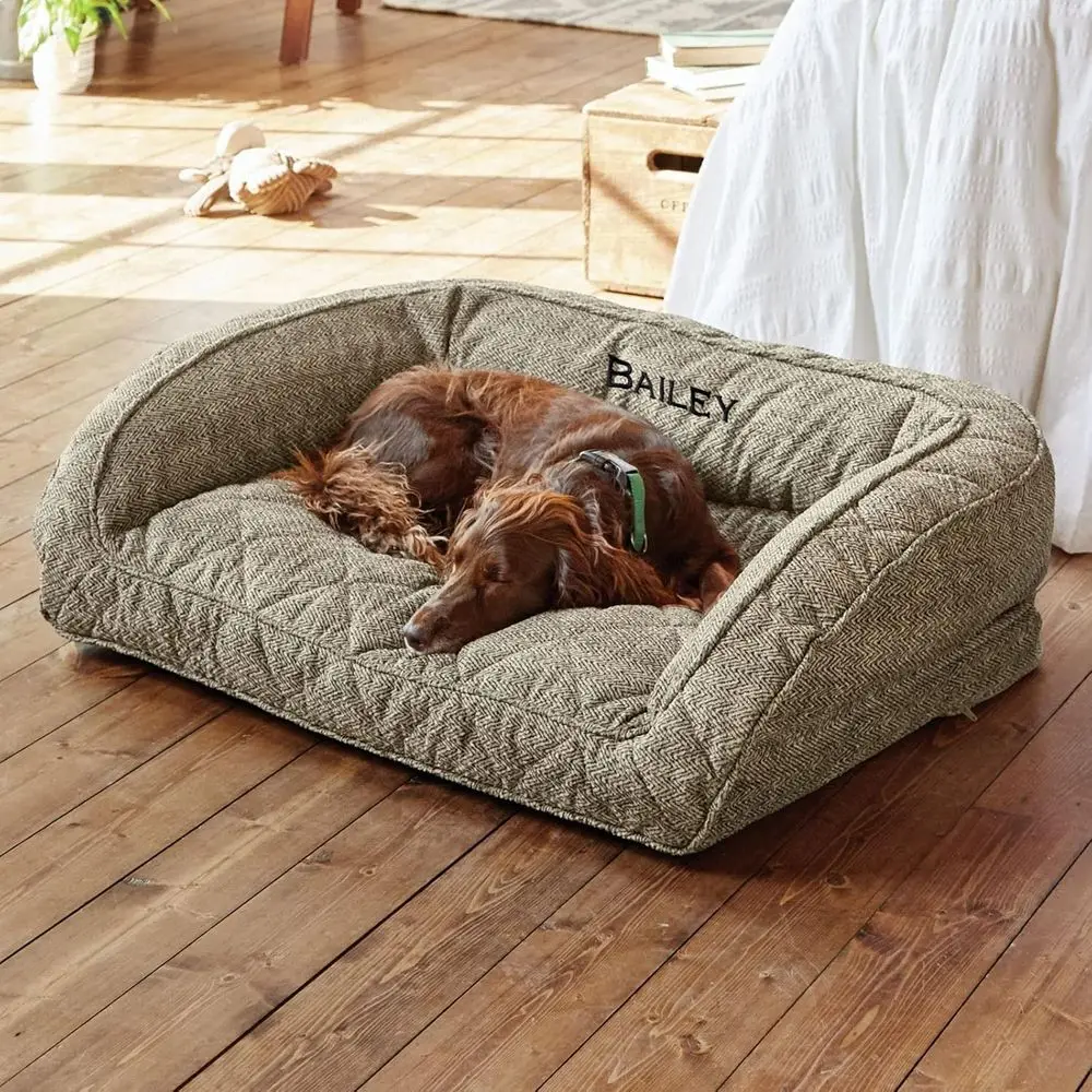 

Plush Three-Sided Dog Bed with Eco-Friendly Cushion, Removable Washable Cover, Charcoal Chevron Pattern - X-Large
