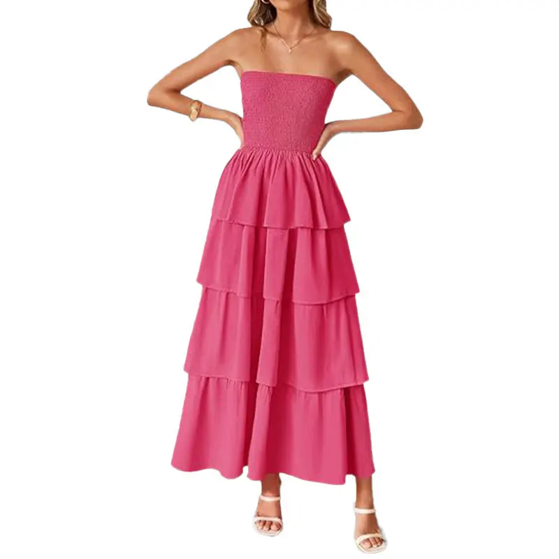 Ele Faionable Color Strapl Evening Dr Abito estivo da donna con gonna lunga a vita alta