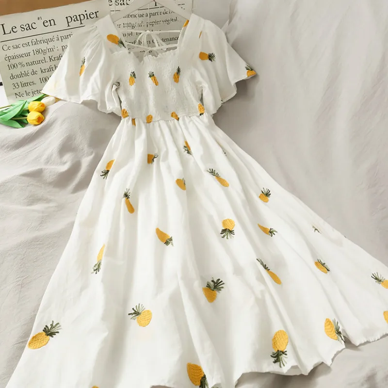 Women Sexy Ruffle Puff Sleeve Off Shoulder Embroidery Summer Party Dresses 2023 Korean Elegant Vintage Kawaii Strawberry Dress