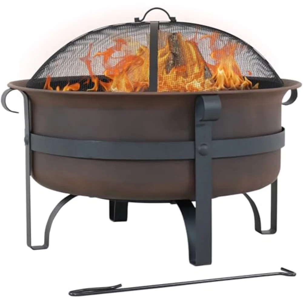 Sunnydaze Round Patio Fire Pit for Outside Wood Burning, Dark Bronze, 29