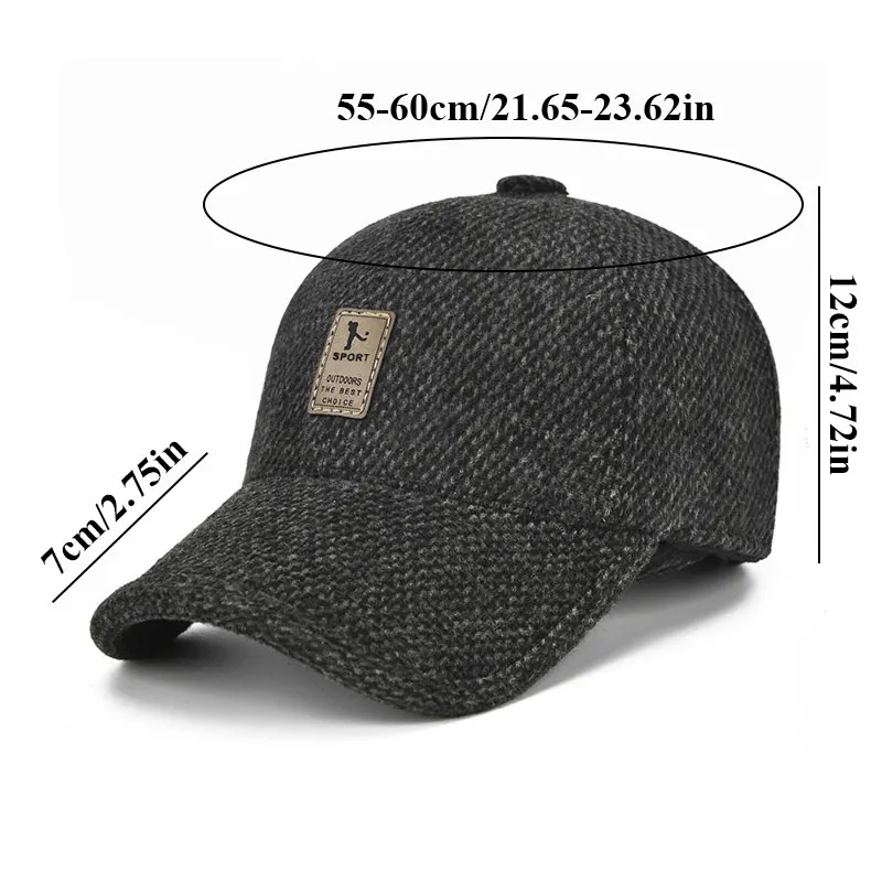 Autumn Winter Woolen Baseball Caps For Men Thicken Warm Hats With Earflaps Sport Golf Hats Snapback Label Stick Sunhat Casquette