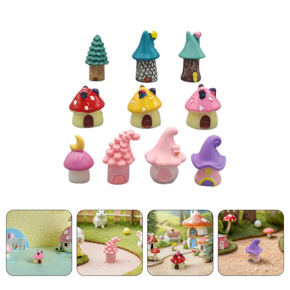 

16pcs Mini Mushroom House Fairy Garden Resin Dollhouse Set For Terrarium Decor Cake Topper Outdoor Plant Pot Indoor Micro