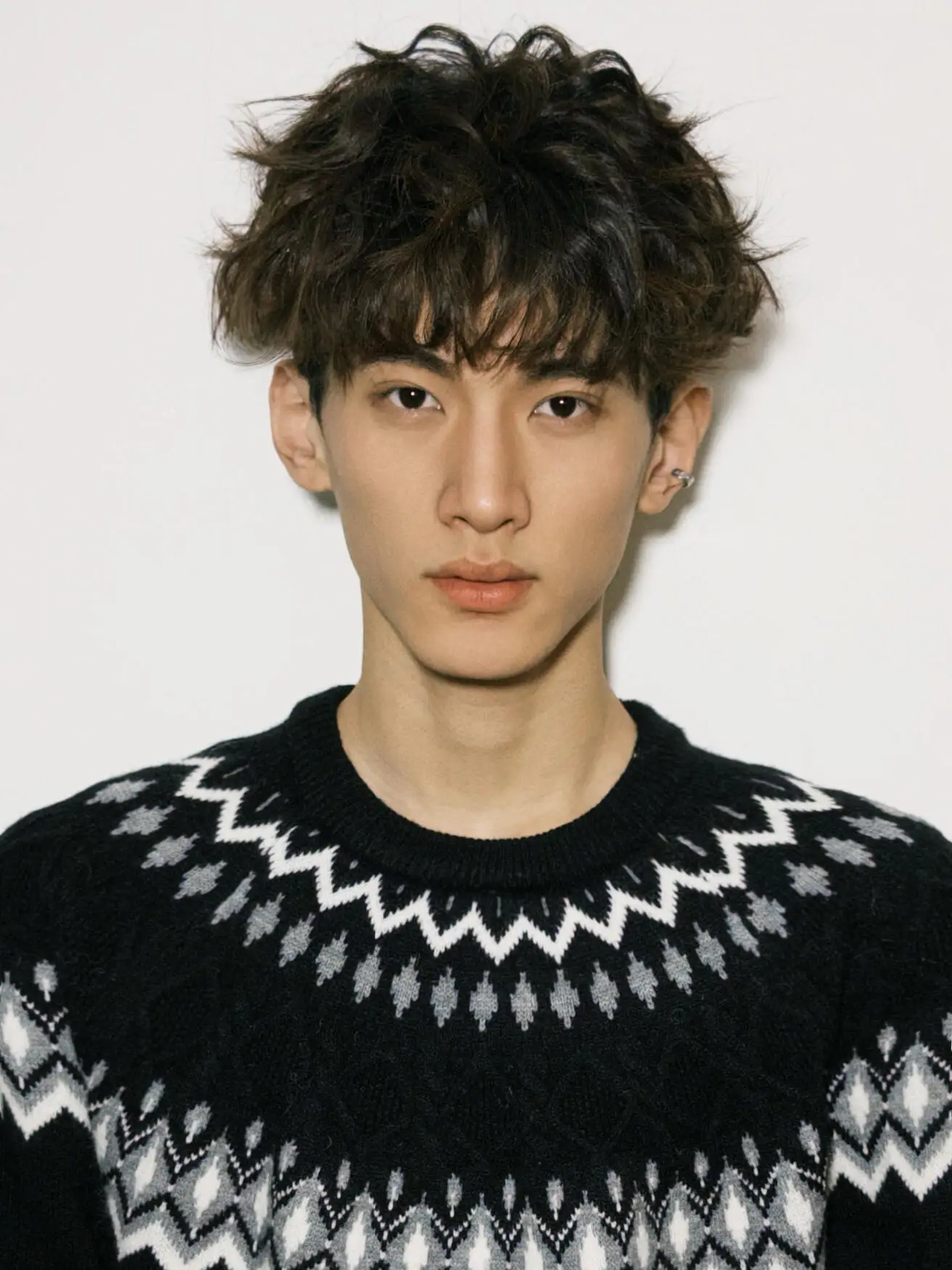 

Ретро Fair Isle вязаный свитер, мужской круглый базовый слой, зимний теплый мягкий хлопковый пушистый трикотаж, повседневный топ для отдыха