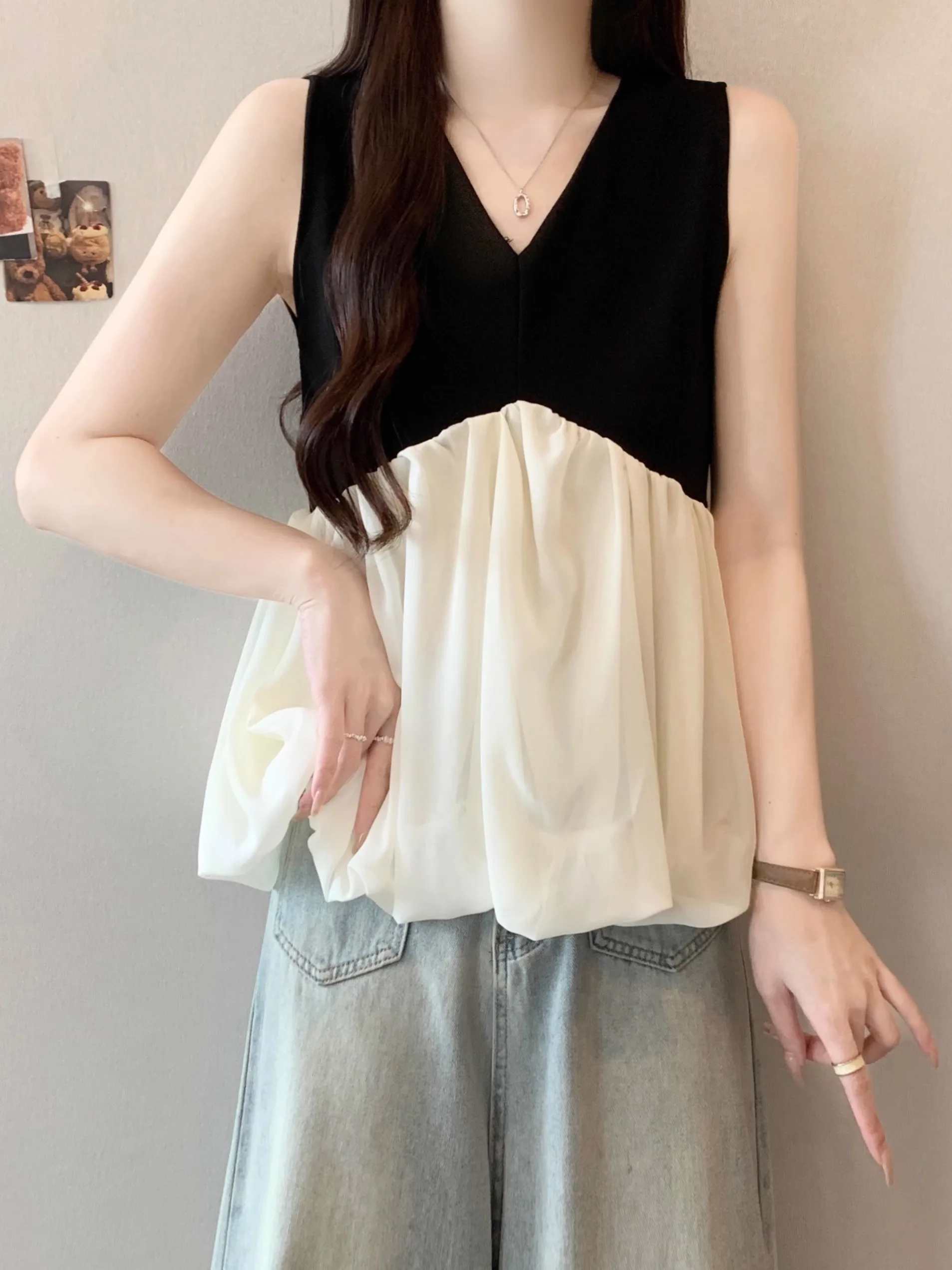 plus Size Summer Women's Clothing V-Ne Svel Crop Top Outerwear Design Belly Cover Flower Bud aped Vest