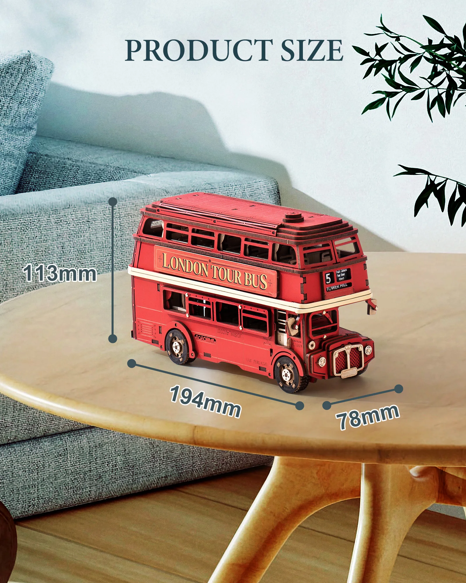 Robotime Rolife London Tour Bus City Sightseeing Car Model Best Gifts Present for Kids Building Block Kits 3D Wooden Puzzle