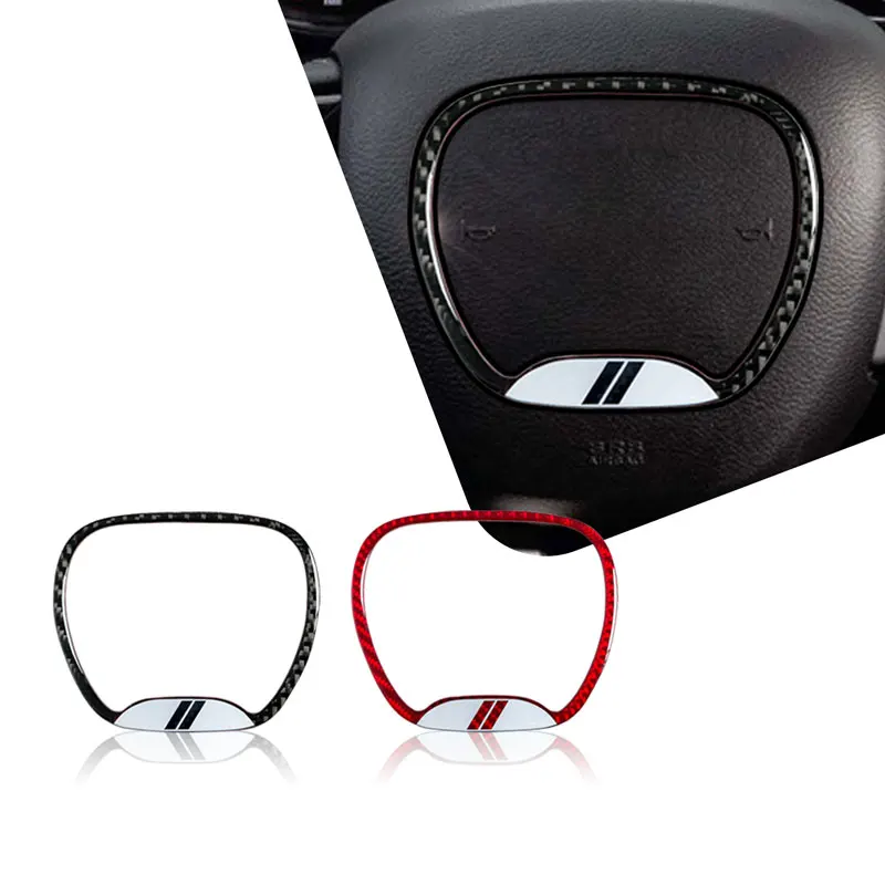 حلقة مركزية لمقود السيارة من ألياف الكربون ، ملصق لغطاء الكسوة ، ملحقات داخلية ، ديكور لدودج تشالينجر تشارجر رام 1500 #2