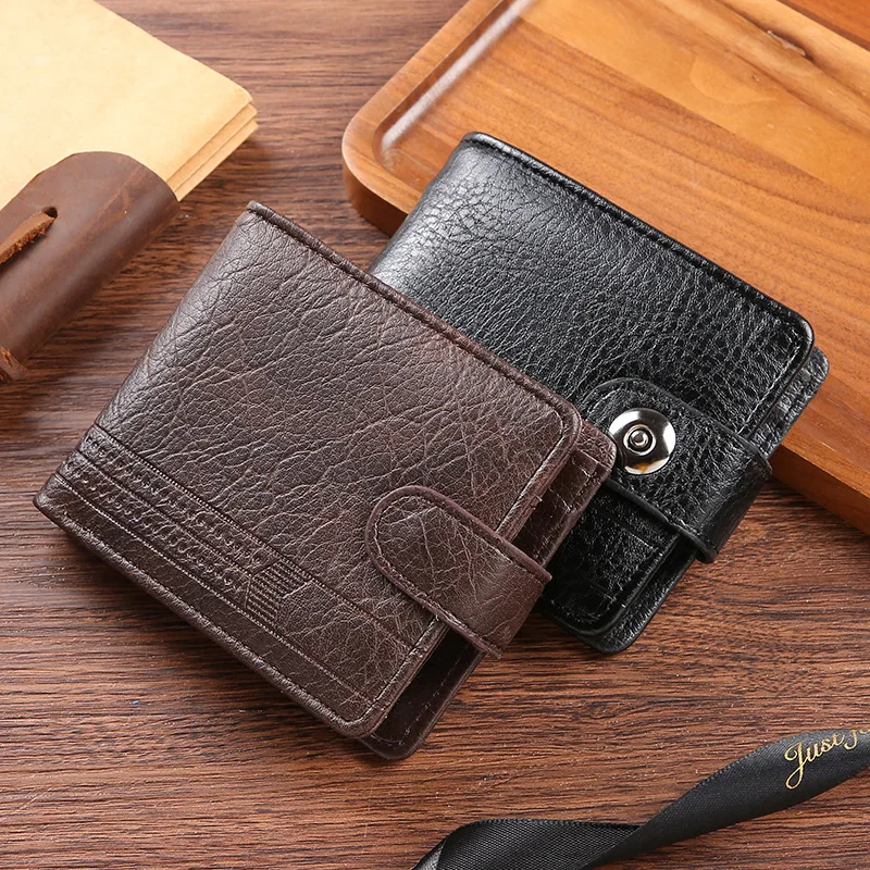 ISKYBOB Men's Wallet Fashion Anti Rfid Blocking Money ID Credit Bank Card Holder PU Leather Short Hasp Buckle Zipper Coin Purse