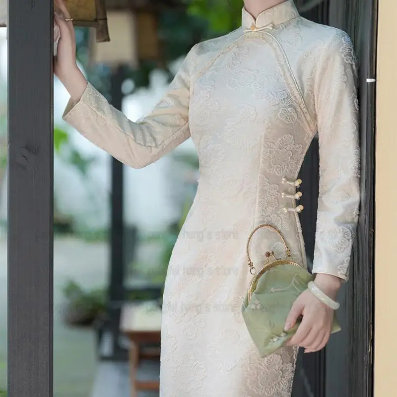 

Chinese Style Dress Women Bride Wedding Qipao Improved Qipaos Women Autumn Winter Banquet Gown Vestidos Chesongam Elegant Hanfu