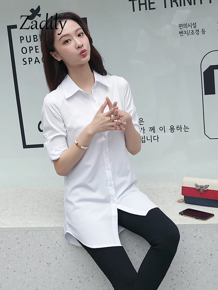 Minimalist Full Sleeve Women Long White Shirt And Blouse Korea Style Button Up Loose Tunic Autumn Turn Down Collar Bf Clothing