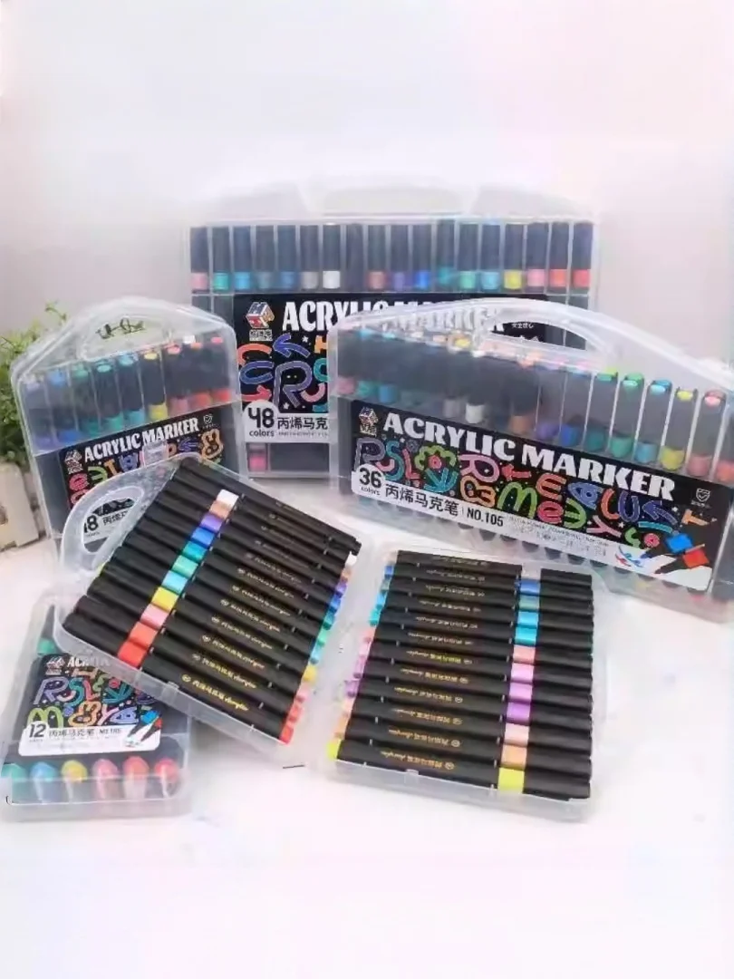 12-48 Colors Acrylic Paint Markers Set, Art Supplies for Hand-Painted DIY, Canvas Rock & Wood, Watercolor Pens for Beginners