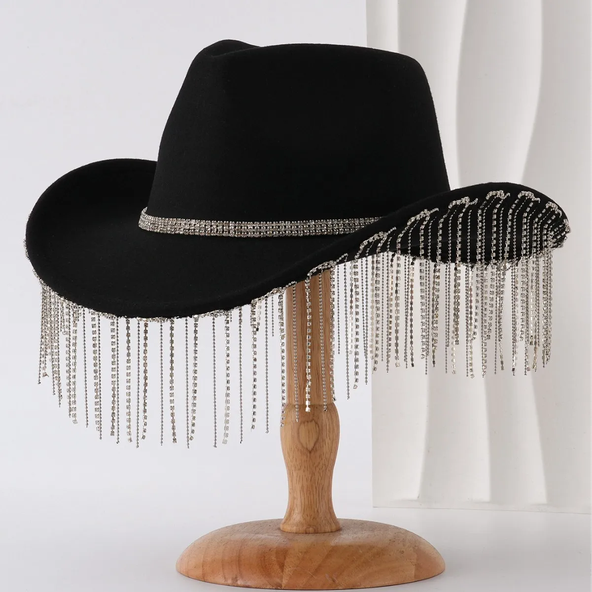 Ковбойская шляпа со стразами и кисточками, женская и мужская шерстяная шляпа с широкими полями, фетровая джазовая кепка для вечеринки, модная панамская кепка в стиле вестерн