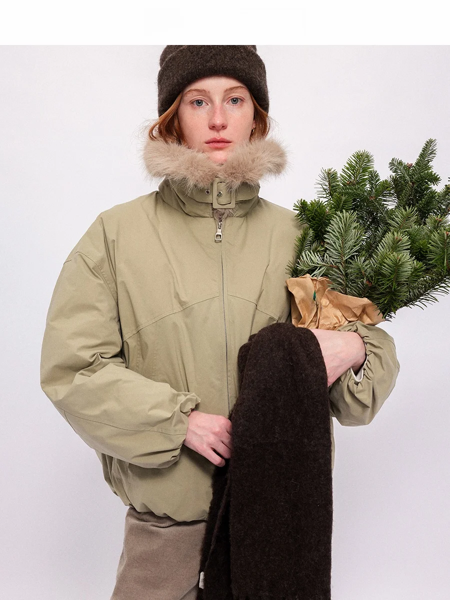 

CHACHA Squirrel Chestnut Flower Bud down Inner Loose Warm Women's Jacket Stand Collar Parka Coat Thickened Long Sleeve Zipper