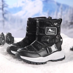 Children Snow Boots High Top Warm Cotton Outdoor Walking Shoes Leather Waterproof Comfortable Sports Shoes for Kids