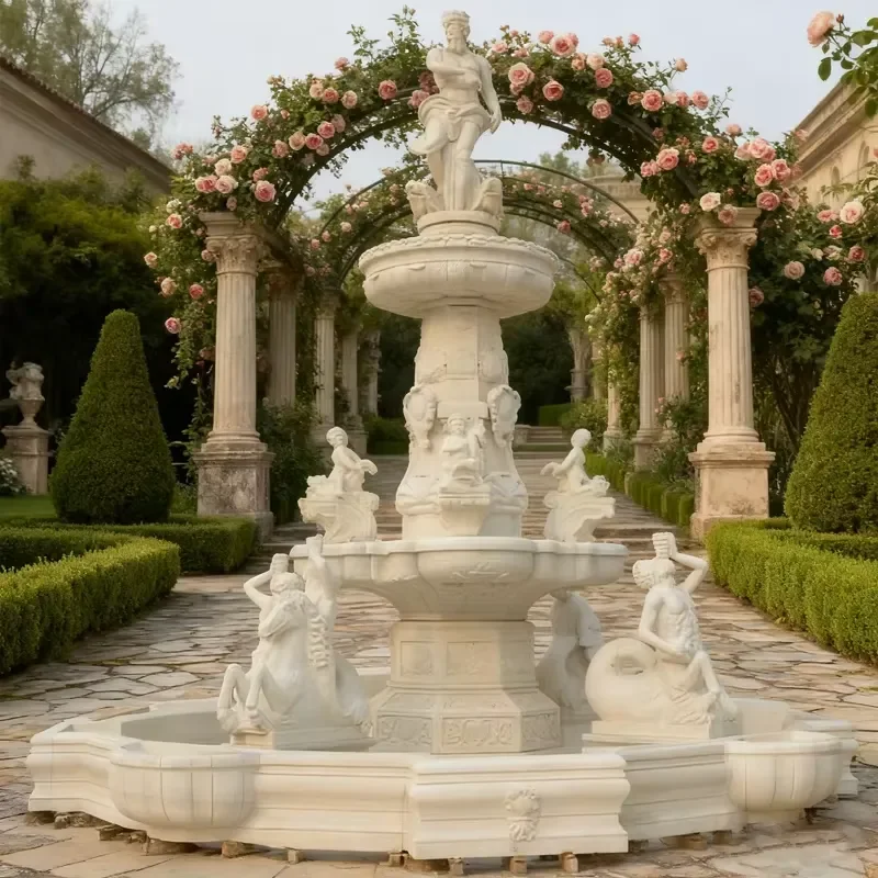 Customizable Dimension Renaissance Style Courtyard Landscape Hand-Carved Marble Statuary Fountain