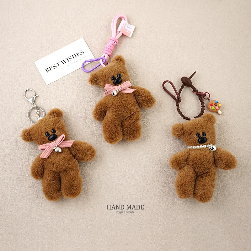 15cm Kawaii Plush Small Bear Keychain Girls Backpack Pendant Cute Car Keyring Kids Women Bag Accessories Anti drop chain