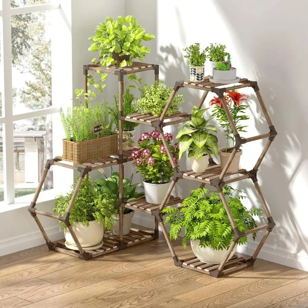 

Display Stand 8-Tier Corner Shelf Stand Wooden Outdoor Plant Holder for Multiple Plants Large Hexagon Ladder Flower Stand Indoor