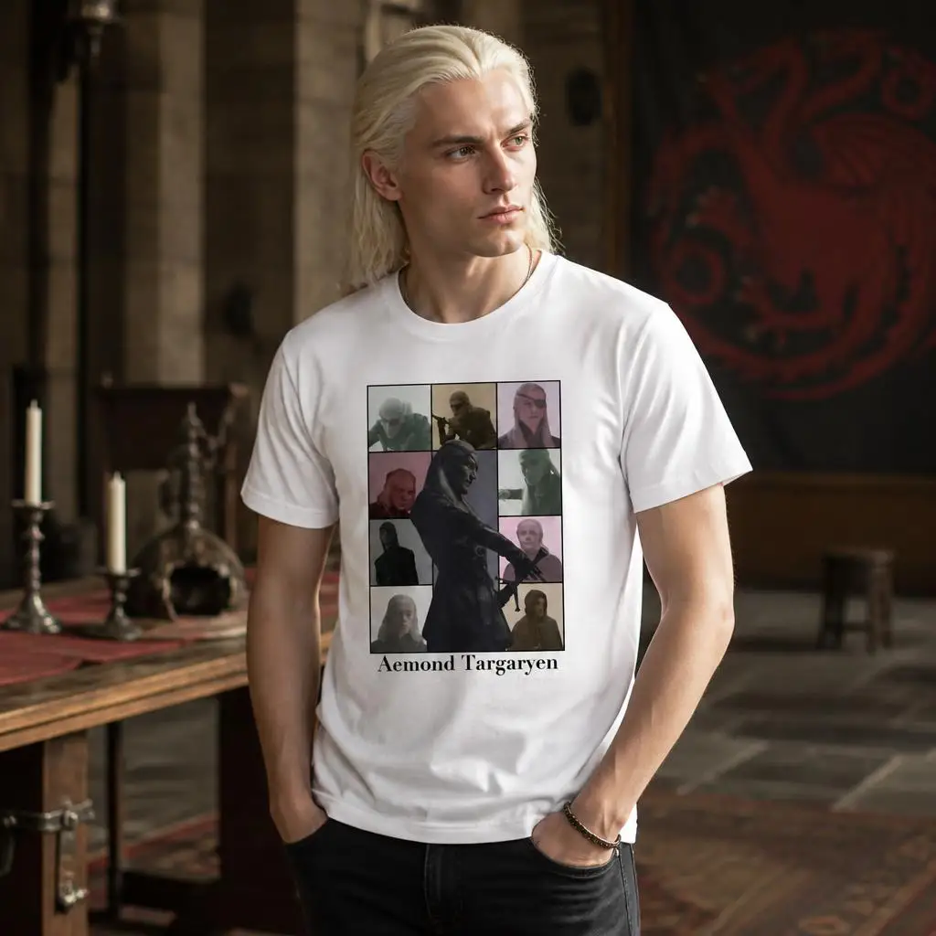 One-Eye Poster Houses of The Dragons T-Shirts for Men Pure Cotton Tees Round Collar Short Sleeve T Shirts