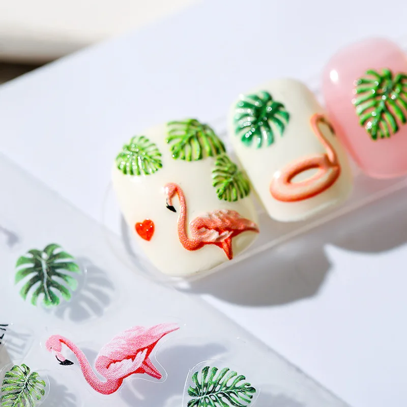 Summer Monstera Flamingo Nail Art Decorations Stickers Strawberry Watermelon 3D Self Adhesive Nail Decals Wholesale Dropshipping