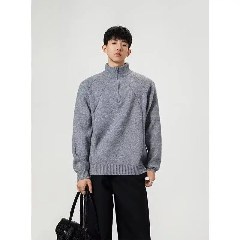 

American Retro Casual V-Ne Knitted Sweater Men's Color Open Cardigan Soft Polyester Winter Long Sve Coat