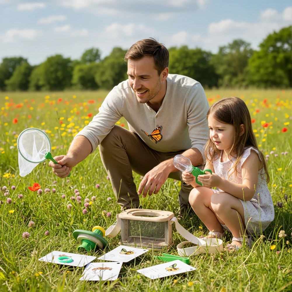 Wooden Insect Adjustable Observation Box Set with Magnifying Glass Kids Insect Transparent Collection and Observation Box