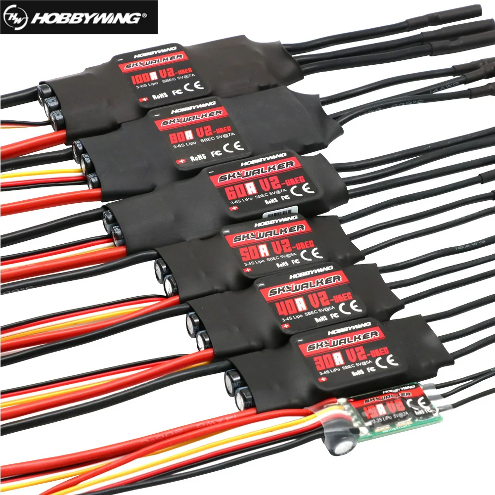 Hobbywing Skywalker 40A 50A 60A 80A 15A 20A 30A 100A 120A V2 ตัวควบคุมความเร็ว ESC พร้อม UBEC สําหรับ RC เครื่องบินปีกคงที่