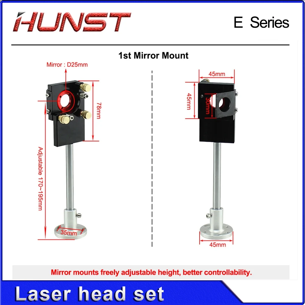 Hunst-CO2 Laser Cabeça Set para Máquina de Corte Gravura, Série E com Lente Diâmetro 20mm, FL50.8, 63.5, 101.6, Espelho 25mm