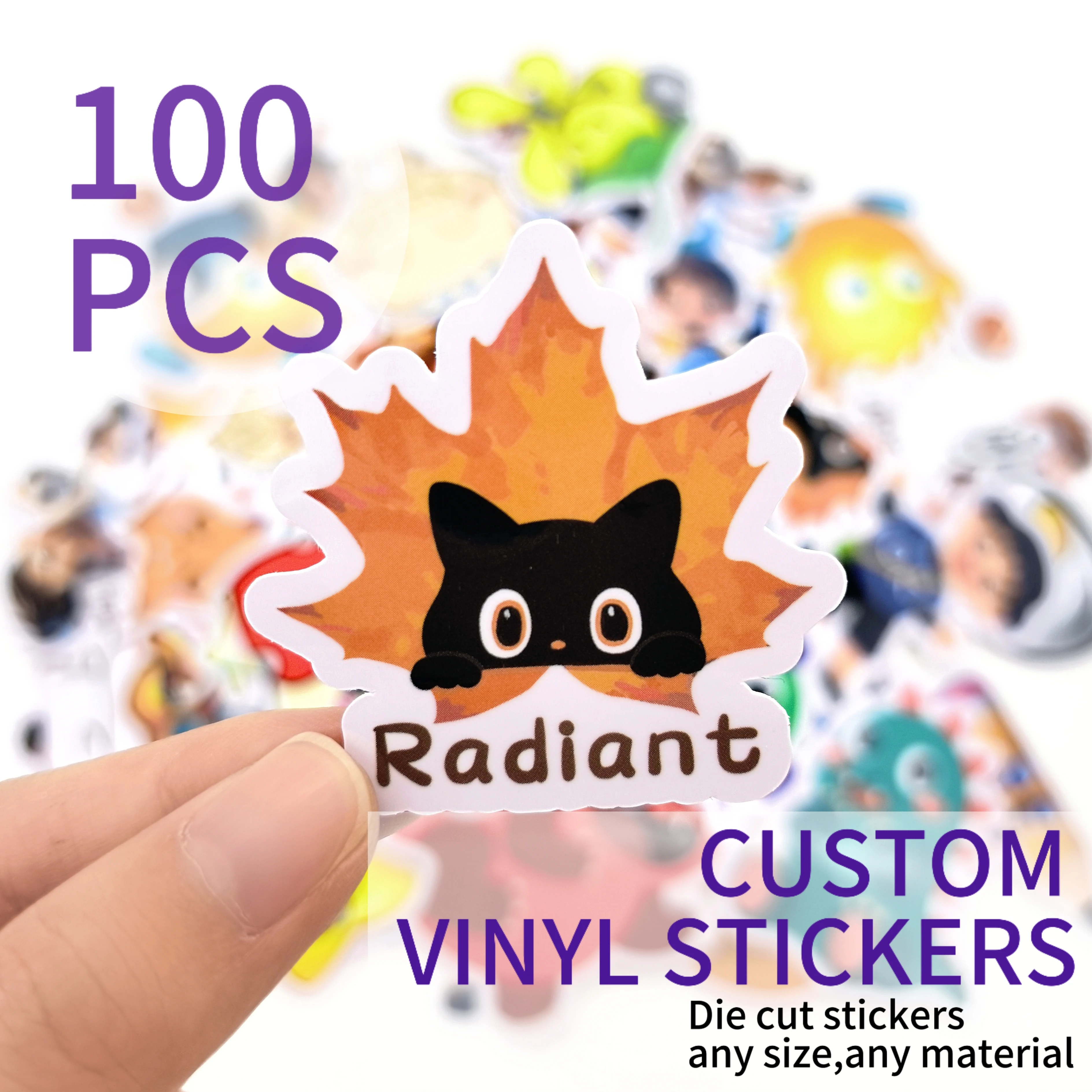 100pcs Custom Stickers PVC Waterproof Die Cut Vinyl Personalized Logo Design Cute Sticker For Laptop Birthday Party Business