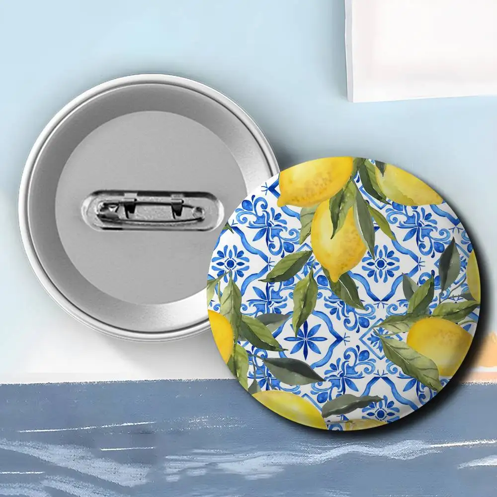 Lemon Art Design Fashion Badges Round Exquisite Badge Brooches Creative Pins For Clothes Hat Backpack Gift Accessories