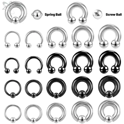 ZS 1PC Big Large Size Captive Bead Nose Ring Stainless Steel Horseshoe Hoop Earrings BCR Barbell Piercings Plug Expander Guauge