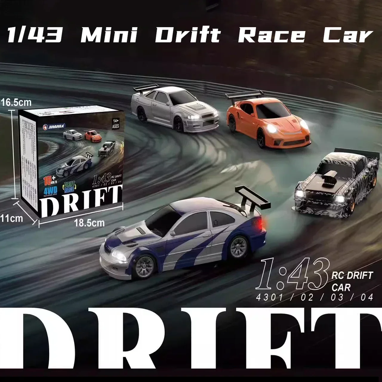 4WD RC Drift Car 1/43 Scale 2.4G Wireless Radio Controlled Mini Racing Car Model High-Speed ​​Drift Remote Control Car Toy Gift
