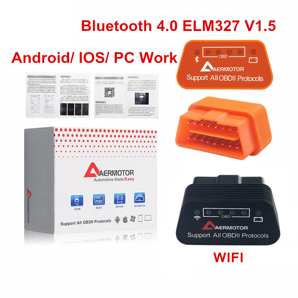 Aermotor ELM327 Bluetooth 4.0 Elm327 WIFI OBD2 V1.5 Auto Diagnostic Scanner ELM 327 Bluetooth 4 OBDII 1.5 For IOS Android PC