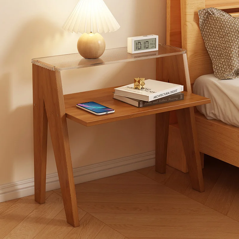 Luxury Bamboo Bedside Cabinet Modern Compact Nightstand with Storage Shelf Eco-Friendly Small Space