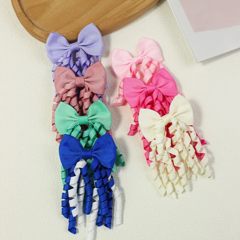 Children Elastic Curly Bow Scrunchies For Girls With Ribbed Ribbons Cartoon Cute Hair Ropes Girl Hair Accessories Rubber Band