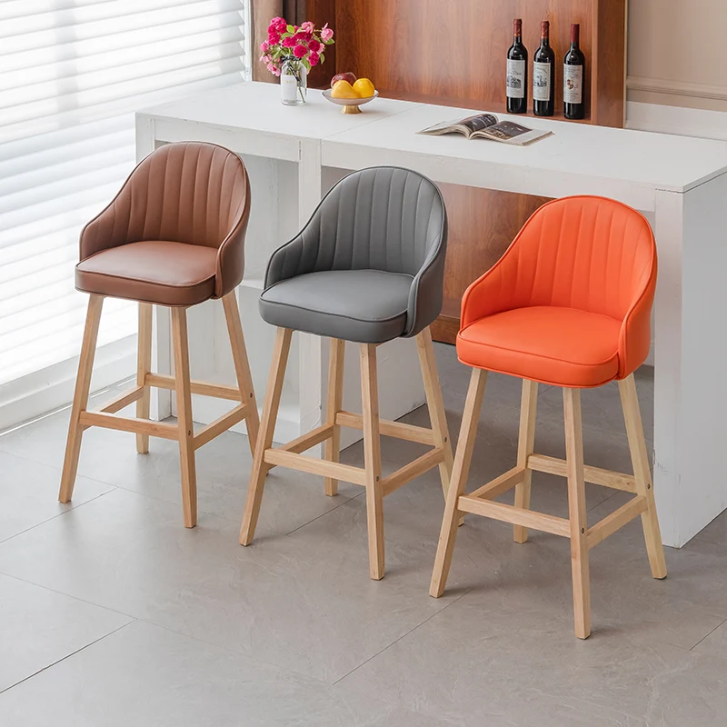 

Luxury Bar Stools with Backrest Solid Wood Counter Height Chairs Modern Kitchen Breakfast Seating Scandinavian Reception Stools