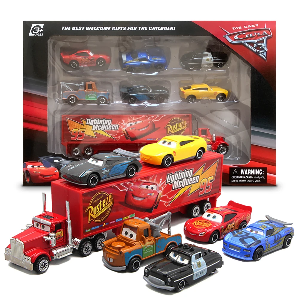 Juguete de coches de Disney Pixar: Lightning McQueen, Jackson Storm, Cruz Ramirez, Sheriff, Mater, Mack - Set de coches de aleación con inercia
