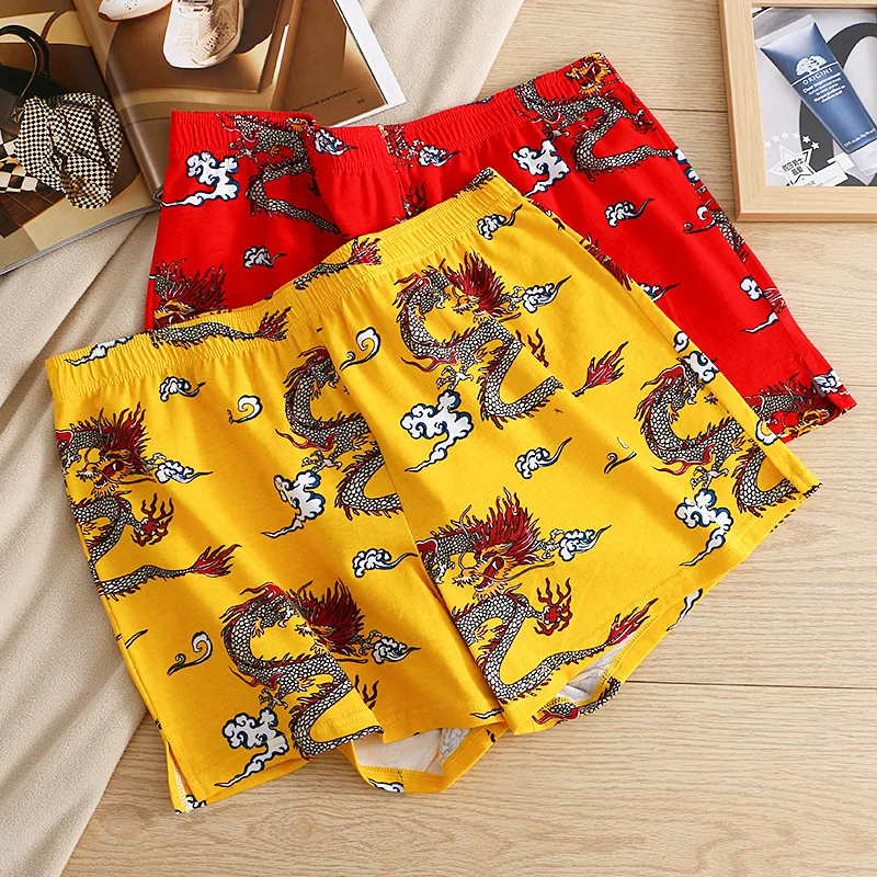 Dragon Print Men Breathable Comfortable Panties Sleepwear Soft Cotton Arrow Pants Homewear Underwear Loose Workout Boxer Shorts